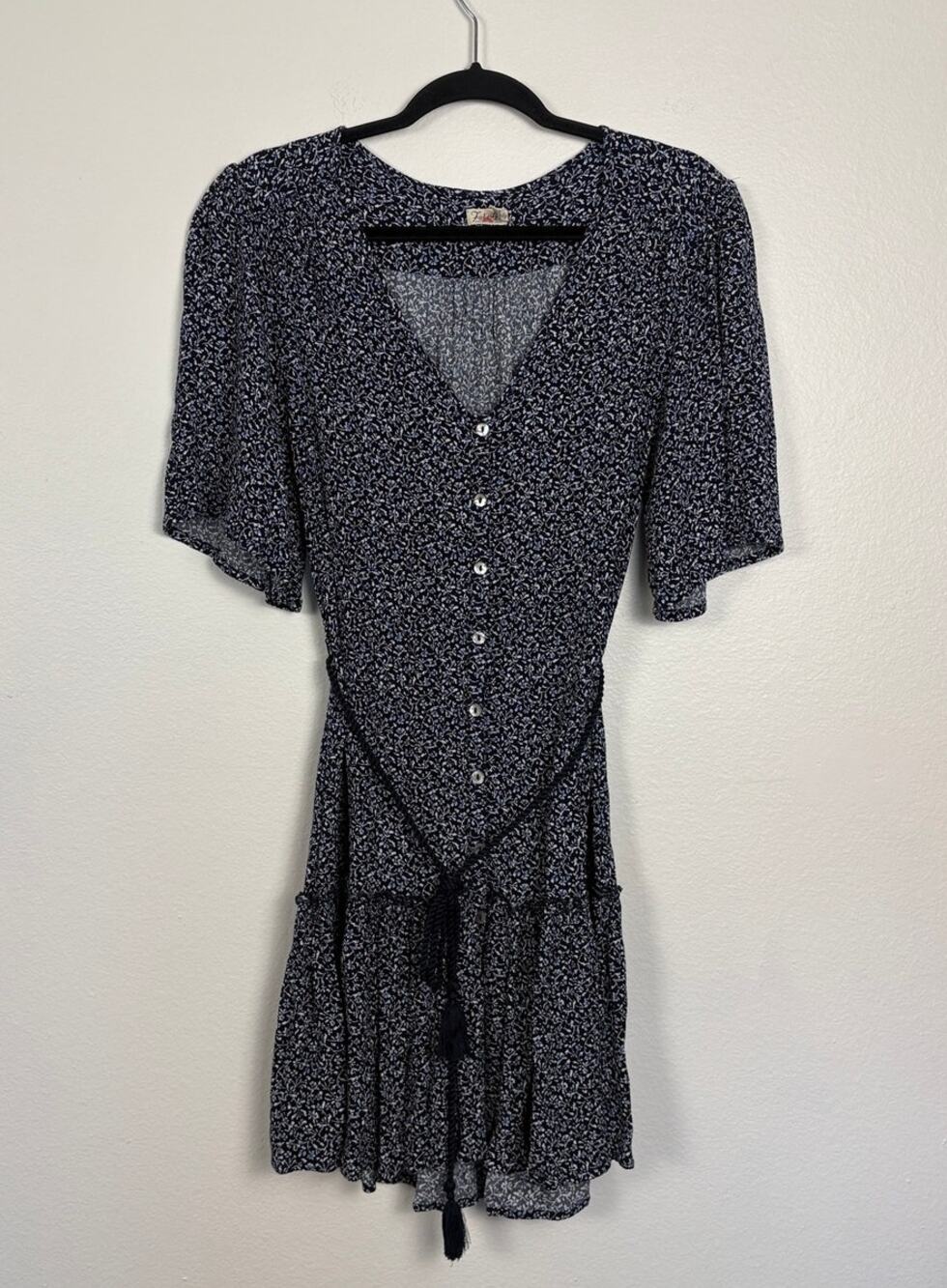 Faherty Floral Rope Tie Waist Tiered Button Down Mini Sundress Small